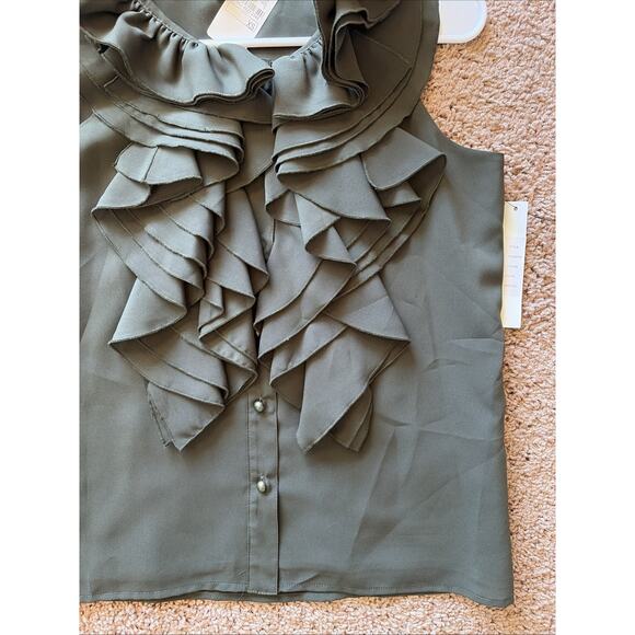 Robbi & Nikki Olive Green Ruffle Sleeveless Tank Blouse Shirt Top XS NEW NWT - Picture 5 of 13